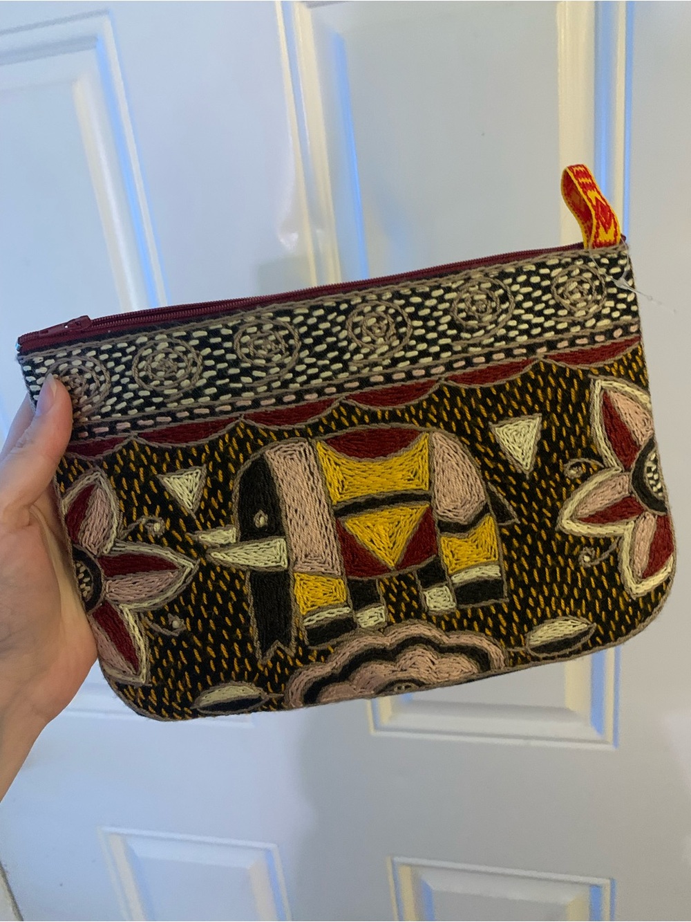 Handmade Embroidered Elephant Cosmetic Bag Pouch